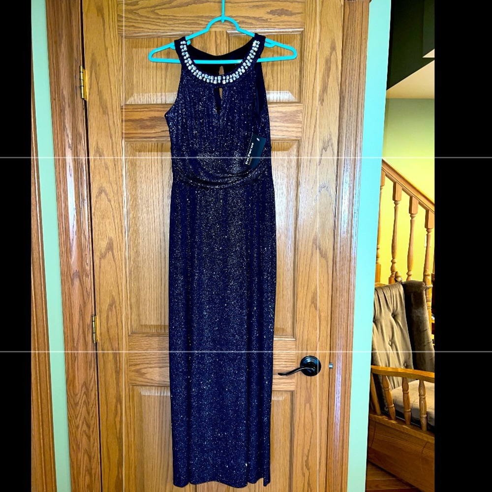 NWT En Focus Studio Navy and Sparkle Formal Dress